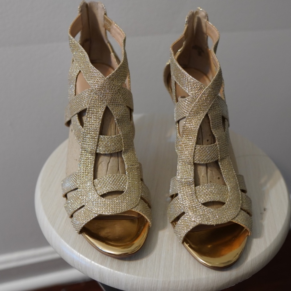 Marc Fisher Gold Open Toe High Heels 8.5 Women